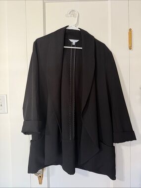 Time and Tru Black Draped Open-Front Blazer